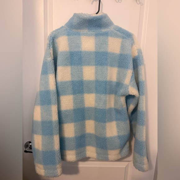 Dairy Boy Women's Blue and White Checkered Fleece Hoodie - Picture 6 of 6
